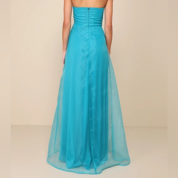 Lulus Exquisite Ease Teal Green Organza Strapless Ruffled Maxi Dress - Picture 2 of 5